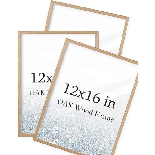 UPWOIGH 12x16 Oak Wood Picture Frame - Minimalist 12x16 Poster Frame, 12"x16" Picture Frame Wood, Natural Solid Wooden Picture Frames for Wall Art Photo and Prints (Set of 3)
