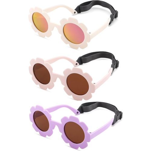 Polarized Baby Sunglasses with Strap - Unbreakable Infant Flowers Sunglasses for Newborn Girls Boys Age 0-12 Months