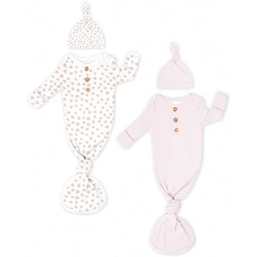 TotAha Newborn Knotted Sleep Gown with Hat, Soft Baby Nightgown with Mitten Cuffs, Hospital & Coming Home Outfit