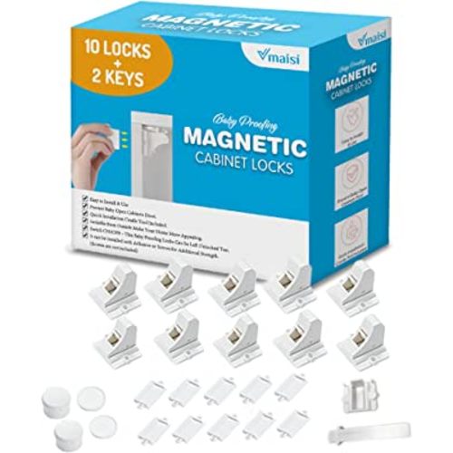 Vmaisi Adhesive Magnetic Locks for Cabinets & Drawers (10 Locks and 2 Keys)