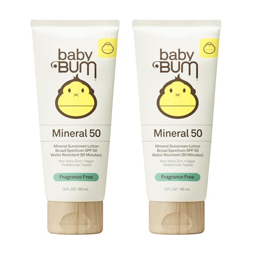 Sun Bum Baby Mineral Sunscreen Lotion | SPF 50 | UVA, UVB Face and Body Protection | Fragrance Free Safe for Sensitive Skin | Travel Size | 3 Ounce | Pack of 2