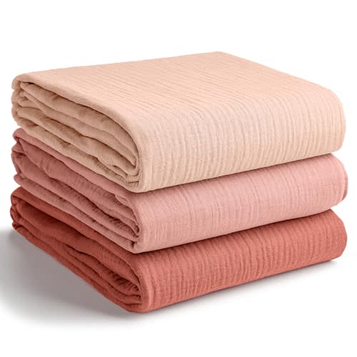 Comfy Cubs Muslin Swaddle Blankets Pack of 3, 42 x 42 Inch Soft 100% Cotton Baby Blanket Set, Large Wraps for Newborns - Self-Soothing Swaddles for Newborns - Blush, Bold Blush, Dusty Rose