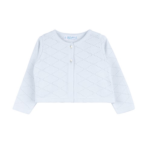 Girls Diamond Pointelle Cropped Cardigan Blue or Ivory