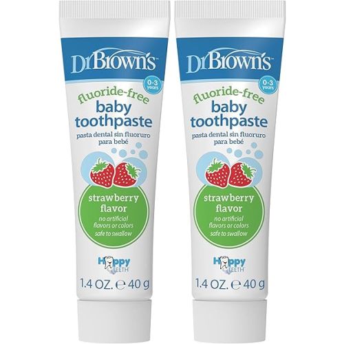 Dr. Brown's Fluoride-Free Baby Toothpaste, Infant and Toddler Oral Care, 1.4oz/40g, 0-3 Years, Strawberry, 2-Pack