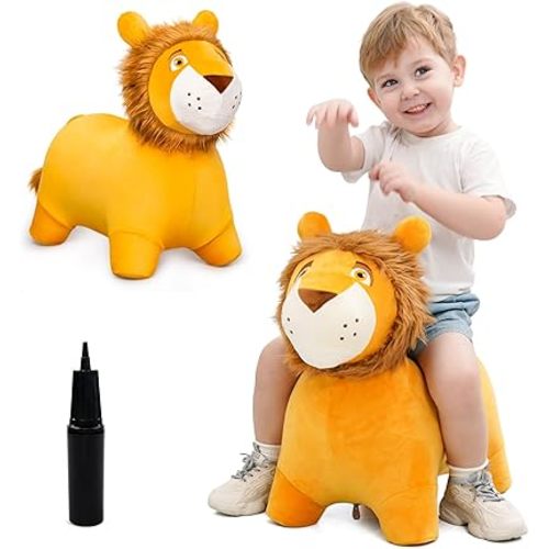 Lion Bouncy Hopper Horse, Inflatable Plush Hopping Toy, Bouncing Animal Hopper for Toddlers, Fun Ride-On Toy for Kids 18 Months-6 Years, Indoor & Outdoor Play, Great Gift Boys Girls