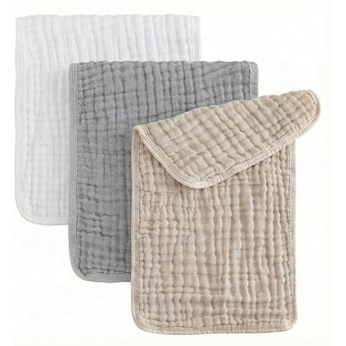 3 Pieces Baby Burp Cloth 100% Cotton Newborn Cotton Muslin Burp Cloth 10x20 inches (Khaki&White&Grey 3 Pieces)