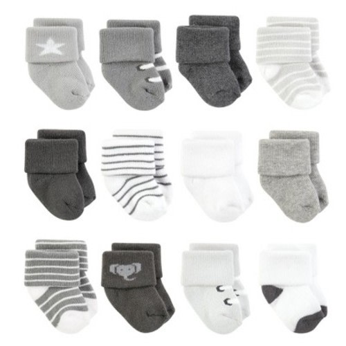 Hudson Baby Basics Infant Baby Cozy Terry Baby Sock 12-Pack, Savanna Stroll, 0-6 Months