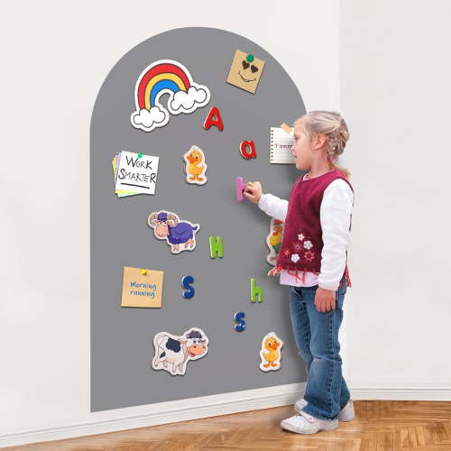 Magnetic Wall Decal Arch, 31" x 39" Magnetic Chalk Board Sticker for Kids, Playroom, Home (Light Gray)
