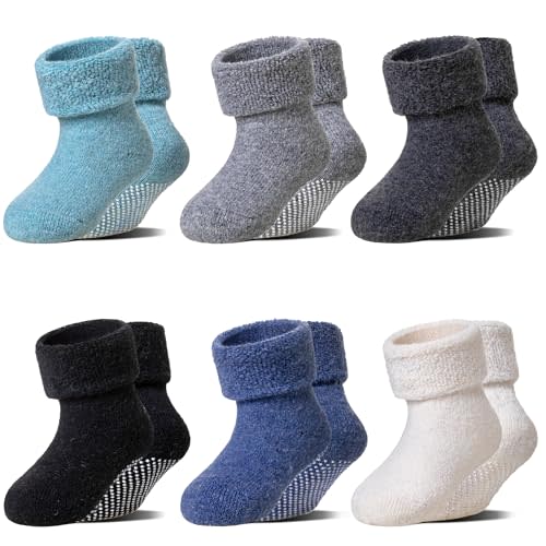 6 Pairs Baby Boy Girl Non Slip Socks Child Toddler Winter Thick Soft Wool Kids Warm Socks with Grips