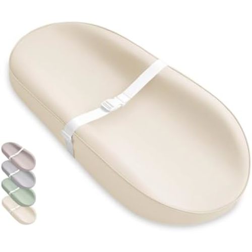 Blissful Diary Vegan Leather Baby Changing Pad with Waterproof & Wipe-Clean PU Cover, Avocado Size Cozy Diaper Changing Pad for Dresser and Table, Beige