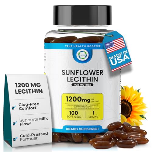 TRUEMED Organic Sunflower Lecithin 1200 mg – Sunflower Lecithin Breastfeeding Supplement for Moms – Supports Milk Flow, Clogged Duct Relief, Brain & Liver Health – Soy-Free, Non-GMO – 100 Softgels