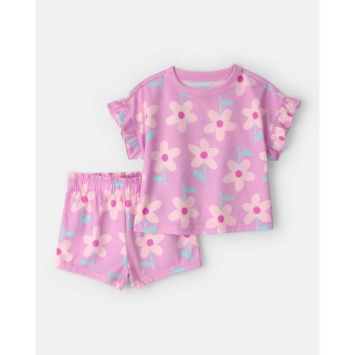 Toddler Girl Floral Short-Sleeve Loose Fit 2-Piece Pajama Set - Pink | Carter's