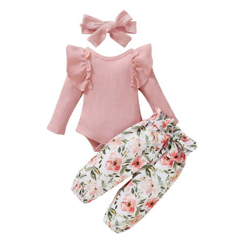 ibuvkizy Baby Girl Summer Clothes Toddler Girl Outfits,Newborn Baby Girl Clothes Infant Ruffle Sleeve Romper Bodysuit Floral Pants,Kids Soft Pants,Cute Toddler Girl Clothes Gift