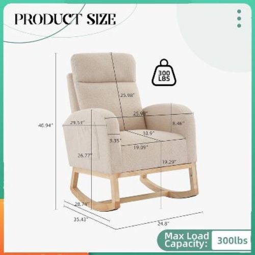 Upholstered Wingback Accent Rocking Chair Nursery Armchair w/Side Pockets