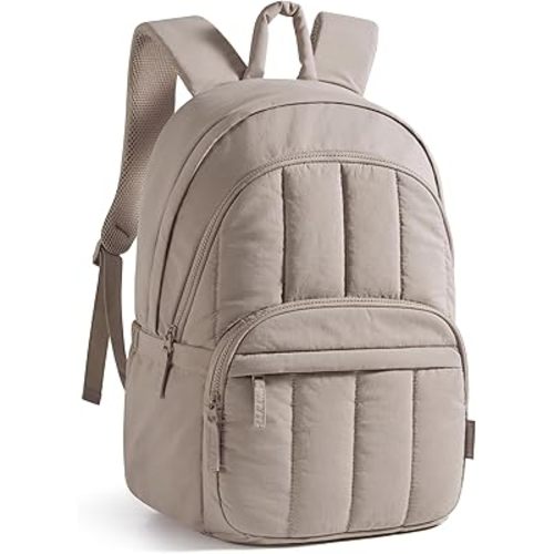 BAGSMAT Womens Backpack Small Travel Laptop Backpack for Women, Quilted College Laptop Bookbag, Work Back Pack for Women, Cute Computer Water-Resistant Casual Daypack, Puffer Camel