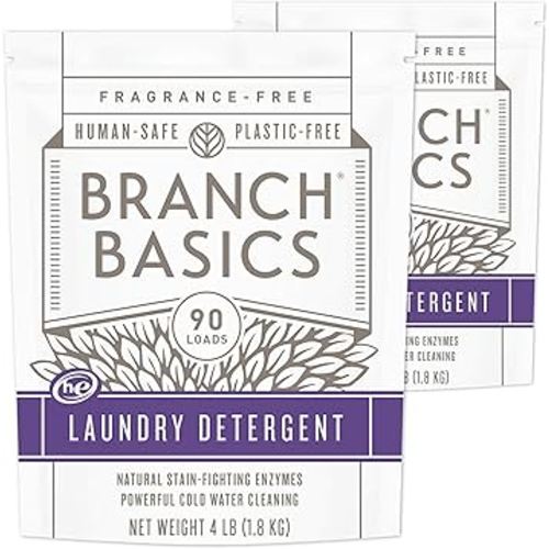 Branch Basics Laundry Detergent – 2 Pack, 4lbs per | Plant & Mineral-Based Formula | Lifts Stains & Removes Odor | Plastic-Free, Fragrance-Free & Safe for Sensitive Skin