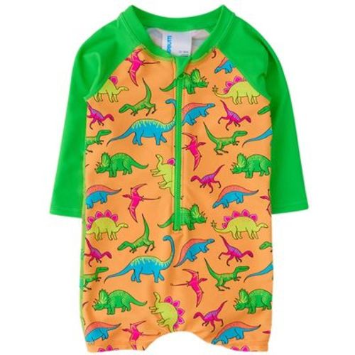 RuggedButts Baby/Toddler Boys UPF50+ Long Sleeve One Piece Rash Guard - Neon Dino, 6-12m