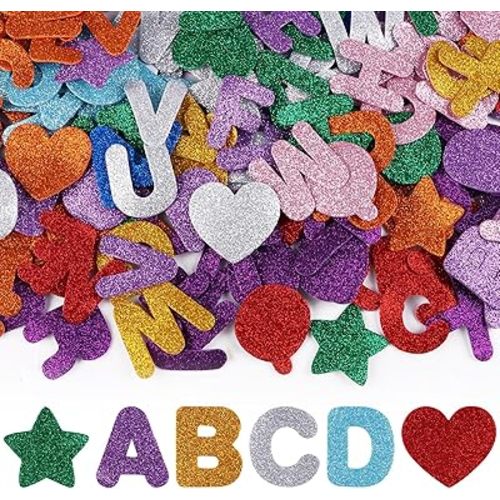 STEFORD 280 PCS Glitter Foam Letter Stickers, 10 Colors A-Z Alphabet Letters Stickers Self Adhesive Letters and Shapes Stickers for Kids DIY Crafts Party Decorations Scrapbooks