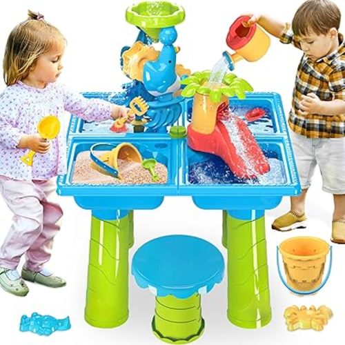 BELLOCHIDDO Water Table for Toddlers 1-3 - 4 in 1 Kids Play Water and Sand Outdoor Activity Sensory Playset with 11 Pcs Accessories - Summer Pool Backyard Toys Gifts for Boys Girls 1.5+ Years Old