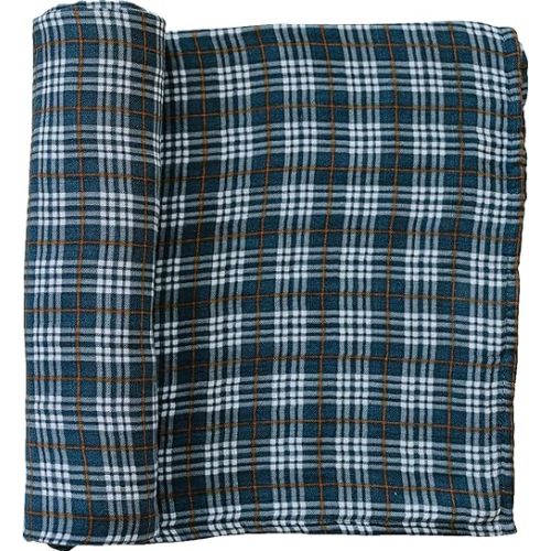 Mebie Baby Navy Plaid Muslin Cotton Swaddle Blanket, 47" x 47", Newborn to Toddler, Lightweight, Machine Washable