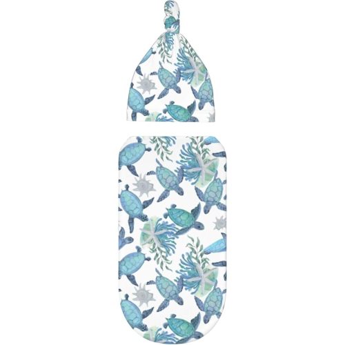 Watercolor Sea Turtle Beanie Set with Newborn Sleeping Sack