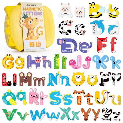 52 PCS Magnetic Letters, Large Cute Animal Alphabet Magnets for Fridge, Uppercase & Lowercase, Choke-Proof Learning Toys Spelling