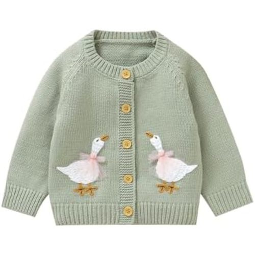 Baby Toddler Girl Cardigan Warm Sweater Floral Long Sleeve Jumpers Coats Knitted Clothes with Cute Goose