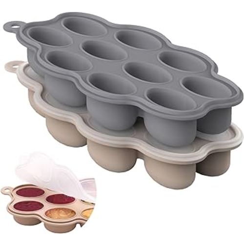 btrfe Silicone Baby Food Freezer Tray 2Pack Perfect Food Storage Containers for Homemade Baby Food, Fruit Purees, Breastmilk, Vegetable (Grey + Tan)