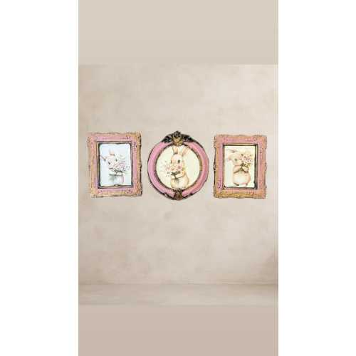 Vintage Rabbit Ceramic Frames: Gold Antiqued Wall Decor, Set of 3