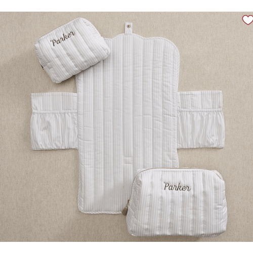 Oxford Stripe Quilted Changing Tote Travel Set