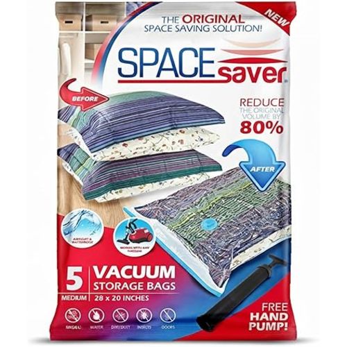 5 Pack Large Vacuum Storage Bags for Comforters, Blankets & Clothes – Vacuum Sealed Compression Bags with Hand Pump – Space Saver Storage Bags for Bedding, Moving, Travel & Organization