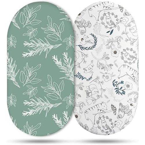 Bassinet Sheets for Baby Boy and Girl, Bassinet Sheet Neutral, Fit for Rectangle, Round, Oval, Hourglass Mattress, Flexible for Different Bassinet Pad/Mattress 2 Pack