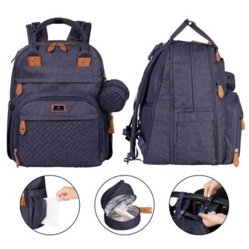 BabbleRoo Diaper Bag Backpack Stylish 40L Hands Free Baby Bag with Changing Pad, Stroller Straps & Water-Resistant Pañaleras , Denim Blue, Extra Large