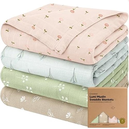 4-Pack Muslin Swaddle Blankets for Boys, Girls, Newborn Swaddles (Bloom)