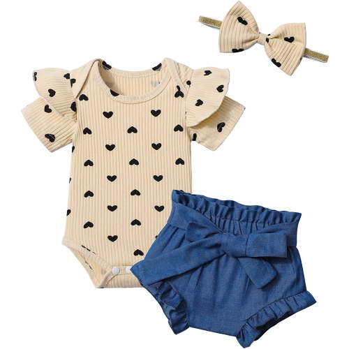 Baby Girl Clothes, Baby Clothes for Girls Short Sleeve Tops Summer Ruffle Shorts Set Infant Girl Clothes3-6Months