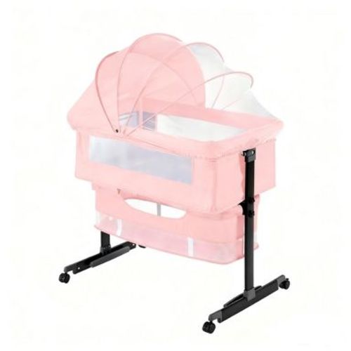 Semphis Baby Bassinet Foldable Portable Bedside Crib,Storage Basket Breathable Mesh,Pink