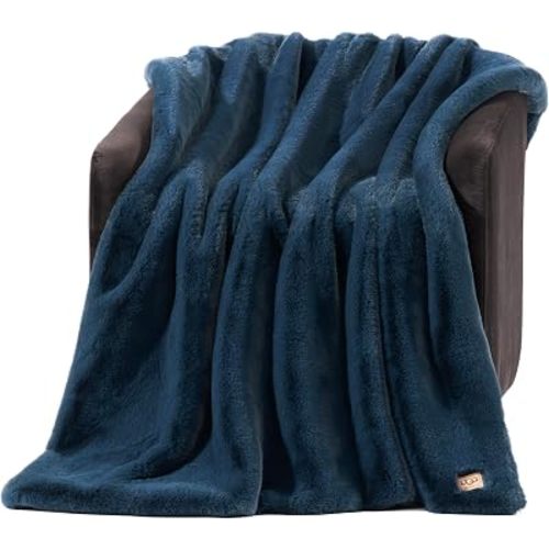 UGG Euphoria Throw Blanket, Plush Faux Fur Blanket, 50" x 70", Indigo Blue