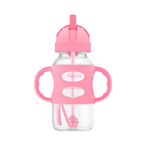 Dr. Brown's Milestones Wide-Neck Sippy Straw Bottle with Silicone Handles, 9 oz/270 mL