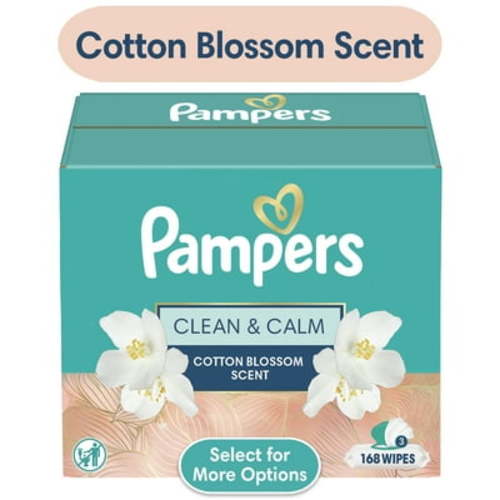 Pampers Wipes, Clean & Calm, Cotton Blossom Scent, 168 Wipes Total (3X Pop-Top Packs)