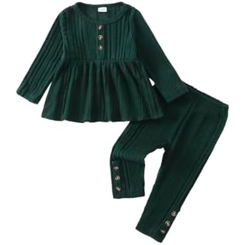 Kucnuzki Toddler Baby Girl Clothes Outfit Long Sleeve Plain T Shirt Top Baby Girl Pants Leggings Two Piece Outfits Set
