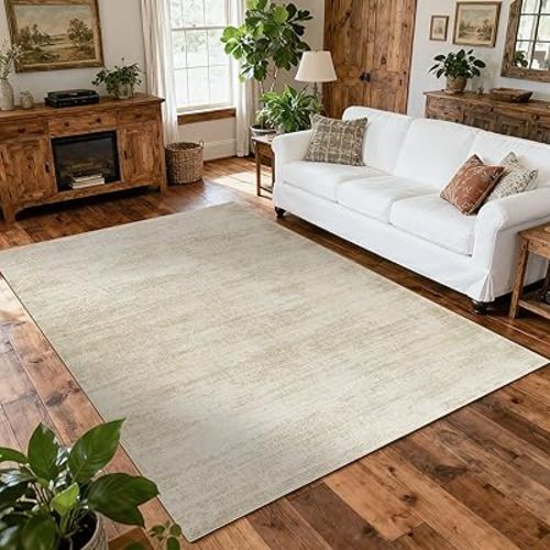 BILEEHOME 5x8 Area Rugs for Living Room, Neutral Abstract Modern Farmhouse Boho Rugs for Dining Room Bedroom, Tan Brown with Cream Beige