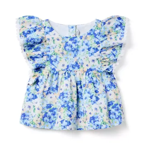 Girl Blue Dream Floral Floral Flutter Sleeve Top by Janie and Jack
