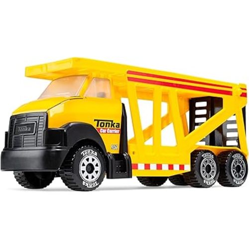 Tonka Steel Classics, Classic Car Carrier – Made with Steel and Sturdy Plastic, Yellow Friction Powered, Boys and Girls, Toddlers Ages 3+, Big Construction Truck, Birthday Gift, Holiday