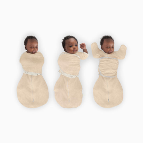 SwaddleDesigns Omni Swaddle Sack with Arms Up Half-Length Sleeves and Mitten Cuffs - Heathered Oatmeal, Small 6-14 Lbs (0-3 Months)