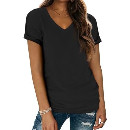 ATHMILE T Shirts Short Sleeve V Neck Tees for Women Fashion Tops Trendy Lightweight Casual Summer Outfits Clothes 2025 Beach