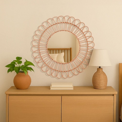 Boho Woven Natural Rattan Sunburst Decorative Accent Wall Mirror - 25"