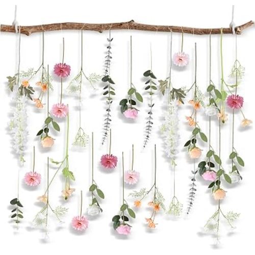 38 Pcs DIY Artificial Wildflower Garland Hanging Flowers Set Chrysanthemum Rose Eucalyptus Daisy Larkspur Flower Garlands Hanging Spring Wildflower Garlands for Baby's Breath Wedding