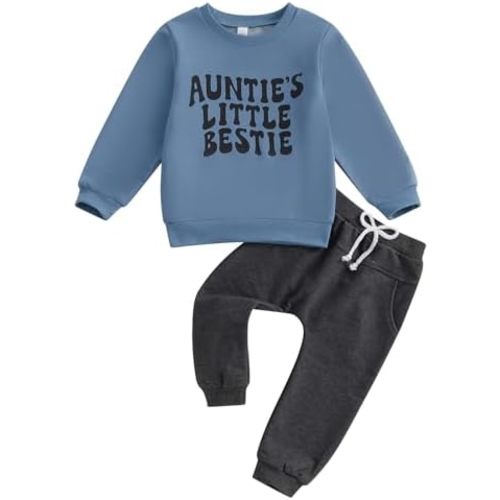 SAYOO Aunties Bestie Baby Clothes Gender Neutral Baby Boy Girl Long Sleeve Sweatshirt Pullover Pant Fall Solid Color Outfit