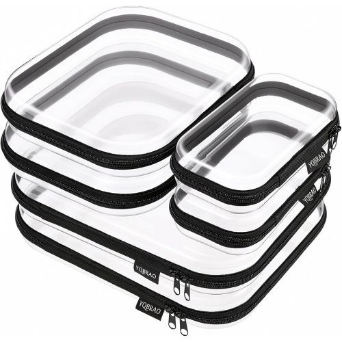 YQBRAO 6 Pack Sleek Black Clear Hard Shell Zipper Case, 1.2mm Heavy Duty Tech & Cosmetic Bags, Crush-Proof Electronic Storage & Makeup Organizer for Travel, Tools & Diaper Bag (2L+2M+2S)