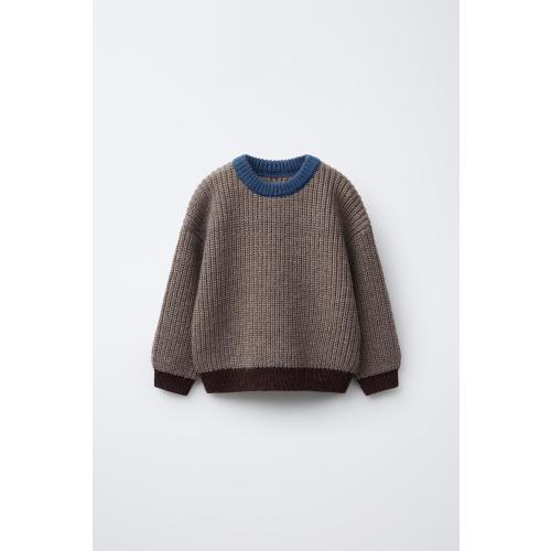 CONTRAST TRIM CHUNKY KNIT SWEATER - Brown | ZARA United States